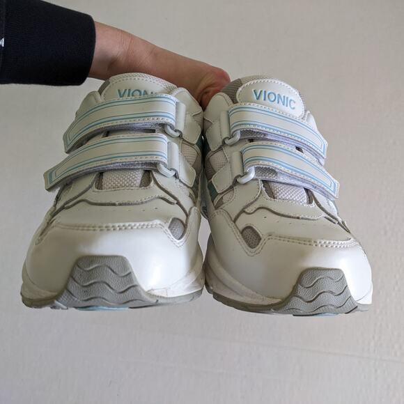 Vionic Tabi Leather Womens 11 Wide Hook & Loop White Blue Walking Sneakers - Picture 5 of 8